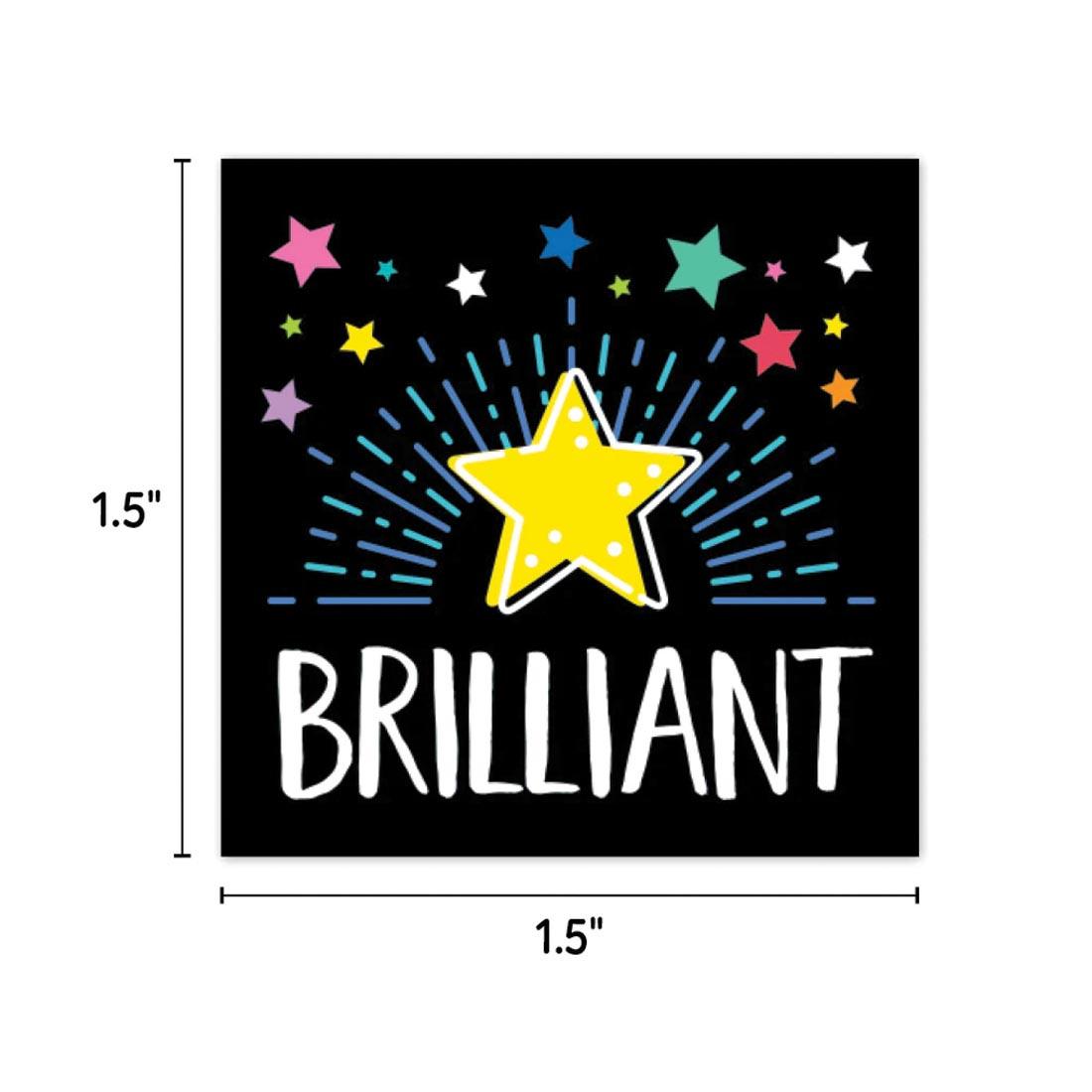 Brilliant Reward Sticker from the Star Bright collection by Creative Teaching Press labeled with the measurements 1.5" x 1.5"