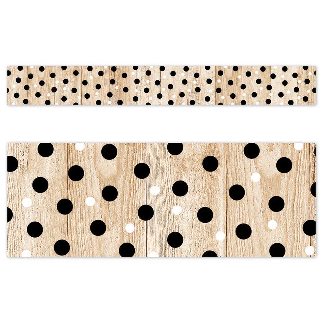 Closeup and full strip of Polka Dots on Wood EZ Border from the Core Decor collection by Creative Teaching Press