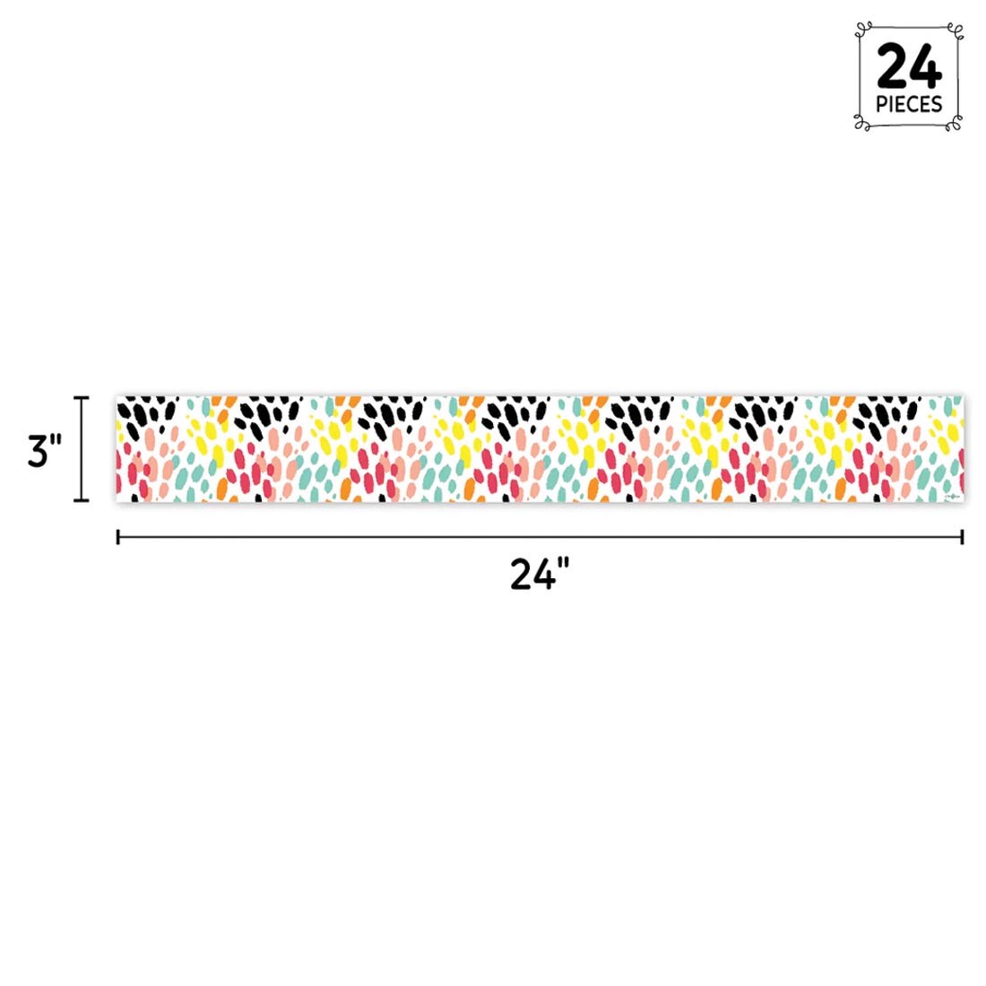 strip of Messy Tracks EZ Border from the Jungle Friends collection by Creative Teaching Press labeled with the measurements 3" x 24" and the text 24 Pieces