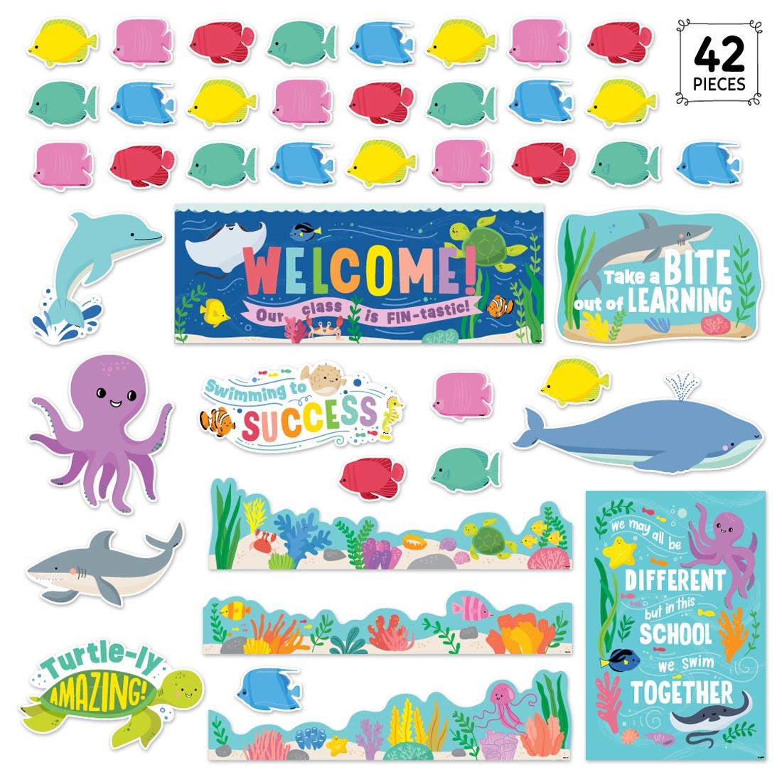 entire Under the Sea Bulletin Board Set from the Sea Friends collection by Creative Teaching Press with a label 42 Pieces