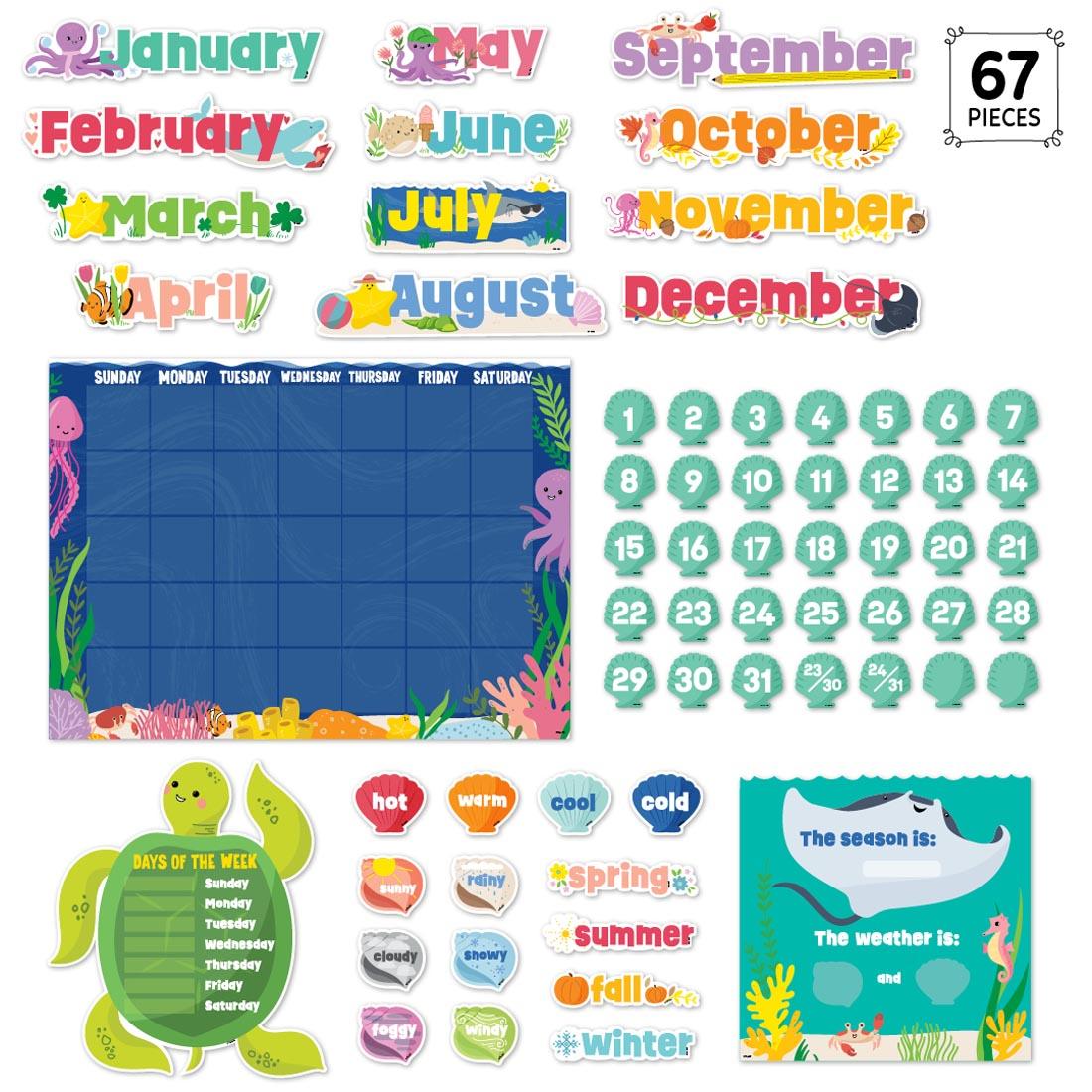 entire Calendar Bulletin Board Set from the Sea Friends collection by Creative Teaching Press with the label 67 Pieces