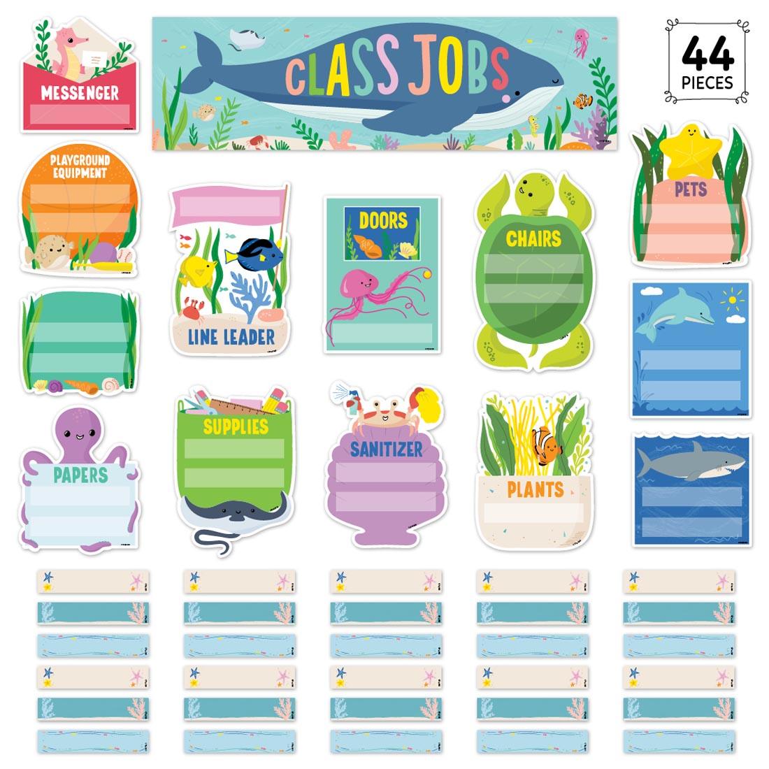 entire Class Jobs Mini Bulletin Board Set from the Sea Friends collection by Creative Teaching Press with the label 44 Pieces