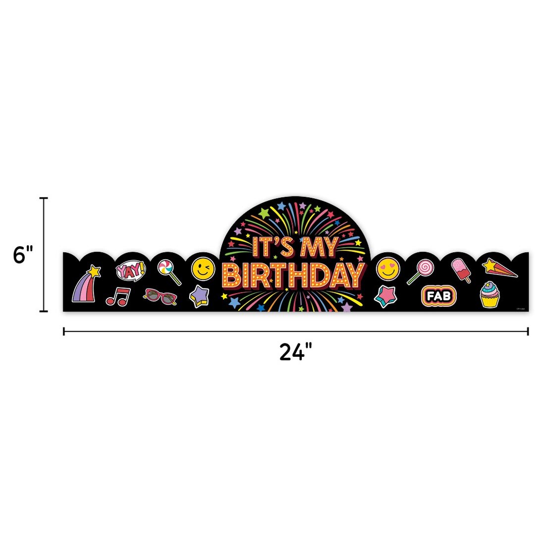 Happy Birthday Crown from the Core Decor collection by Creative Teaching Press labeled with measurements 6" and 24"