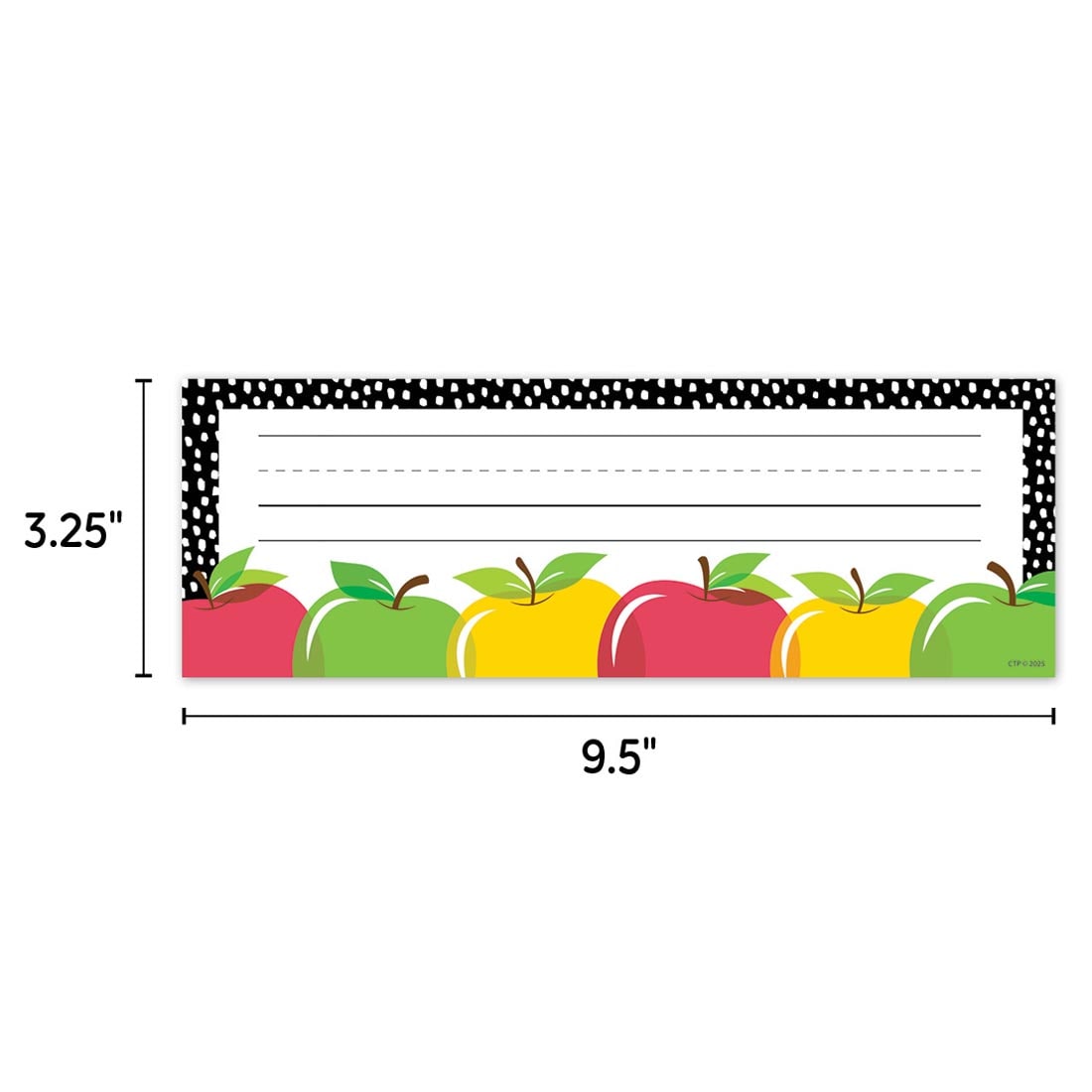 Name Plate from the Apple Time collection by Creative Teaching Press labeled with measurements 3.25" and 9.5"