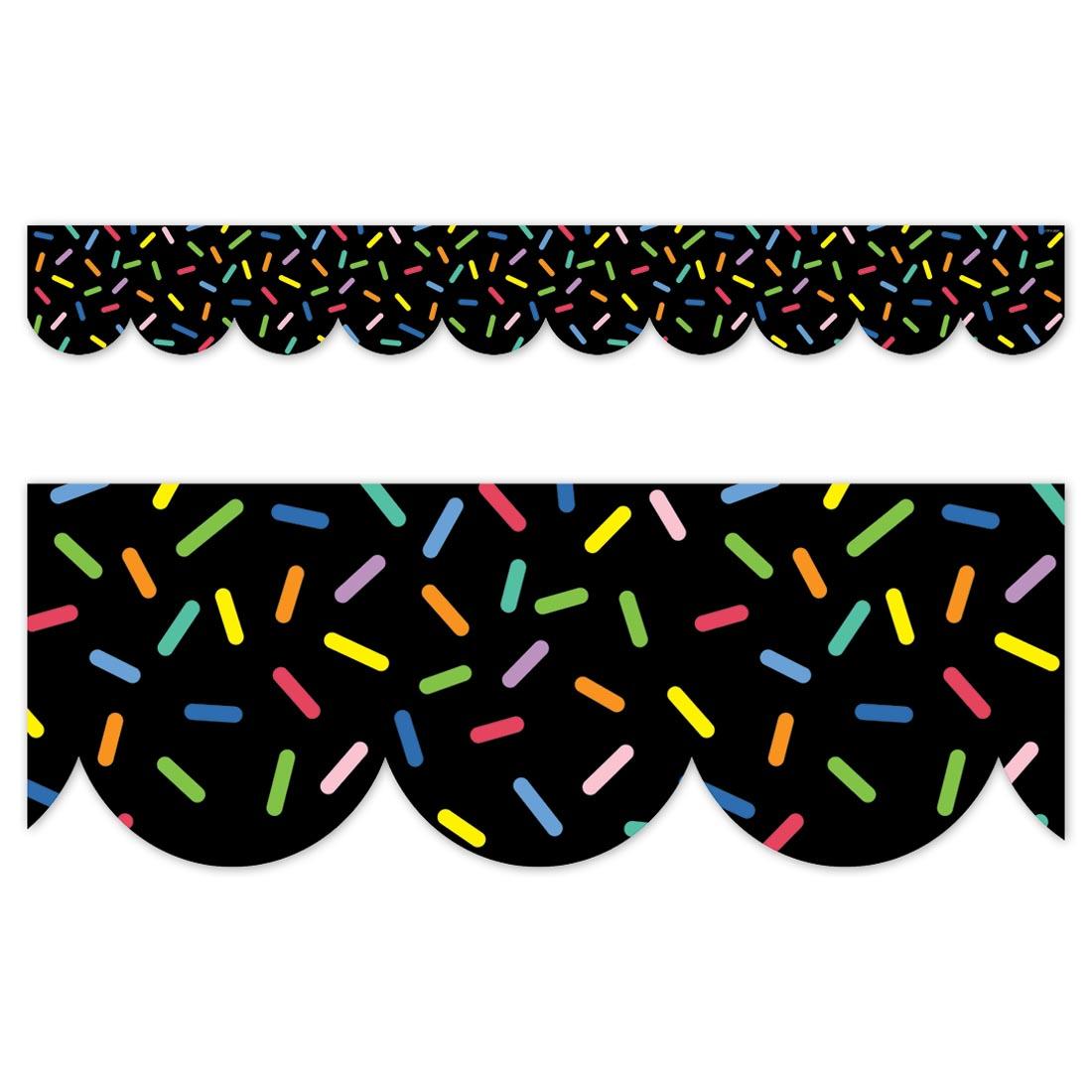 closeup plus a full strip of Sprinkles on Black EZ Border from the Core Decor collection by Creative Teaching Press