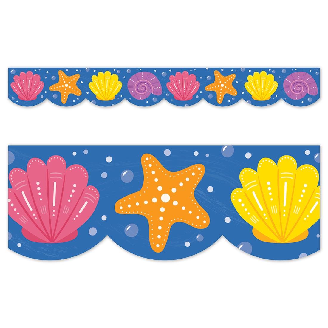 closeup plus a full strip of Seashells EZ Border from the Sea Friends collection by Creative Teaching Press