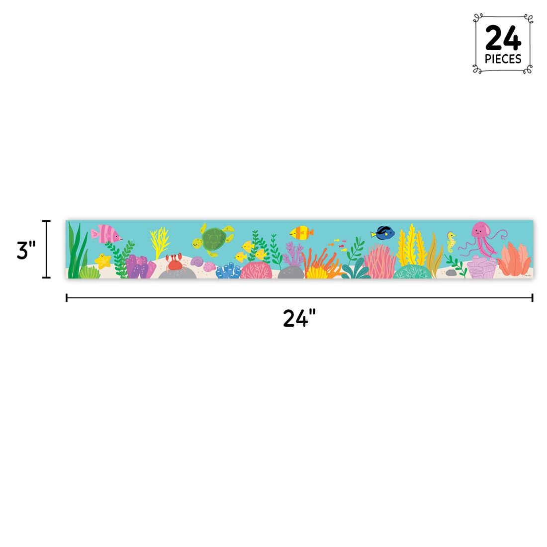 strip of Under the Sea EZ Border from the Sea Friends collection by Creative Teaching Press labeled with 24 Pieces plus measurements 3" and 24"