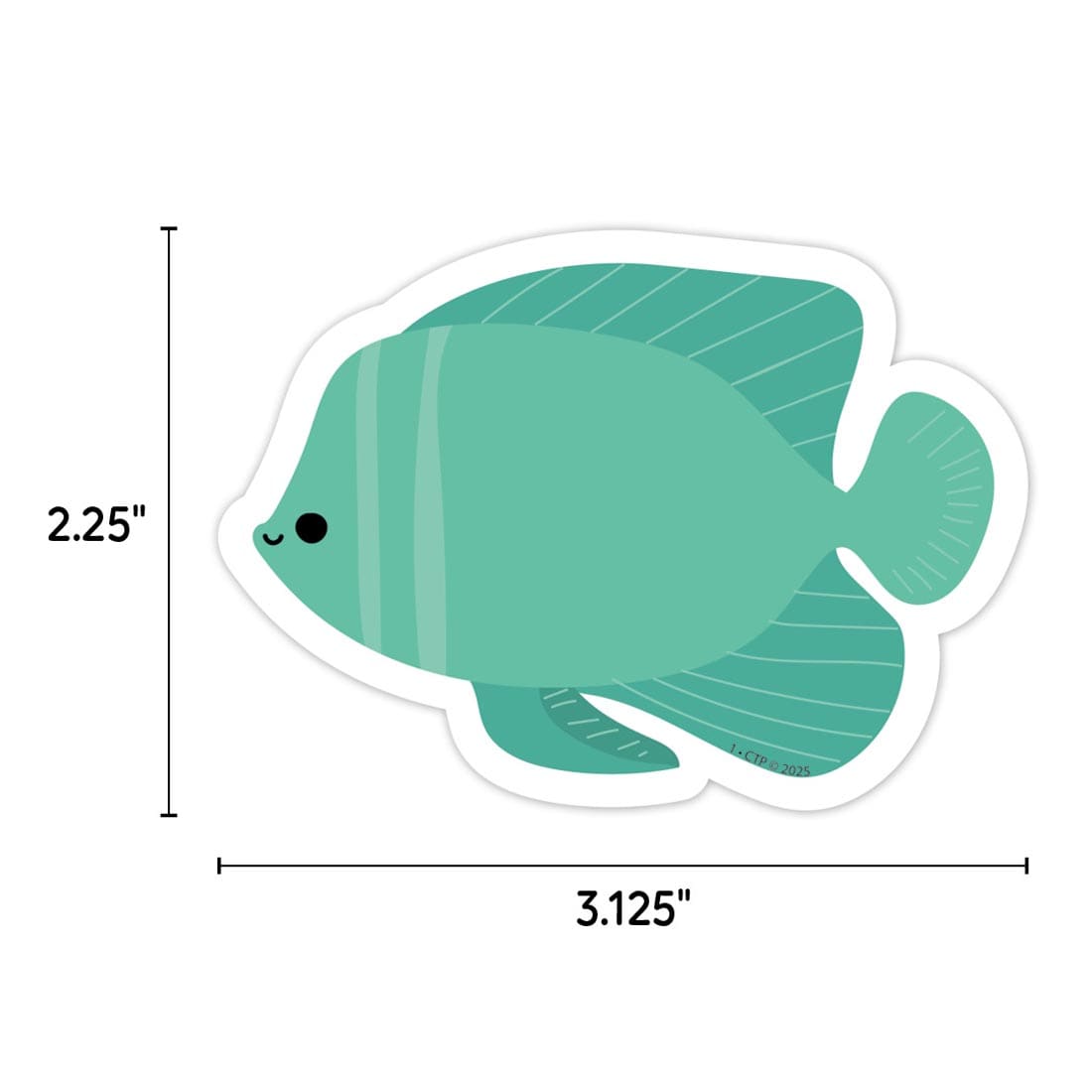 a School of Fish 3" Designer Cut-Out from the Sea Friends collection by Creative Teaching Press labeled with measurements 2.25" and 3.125"