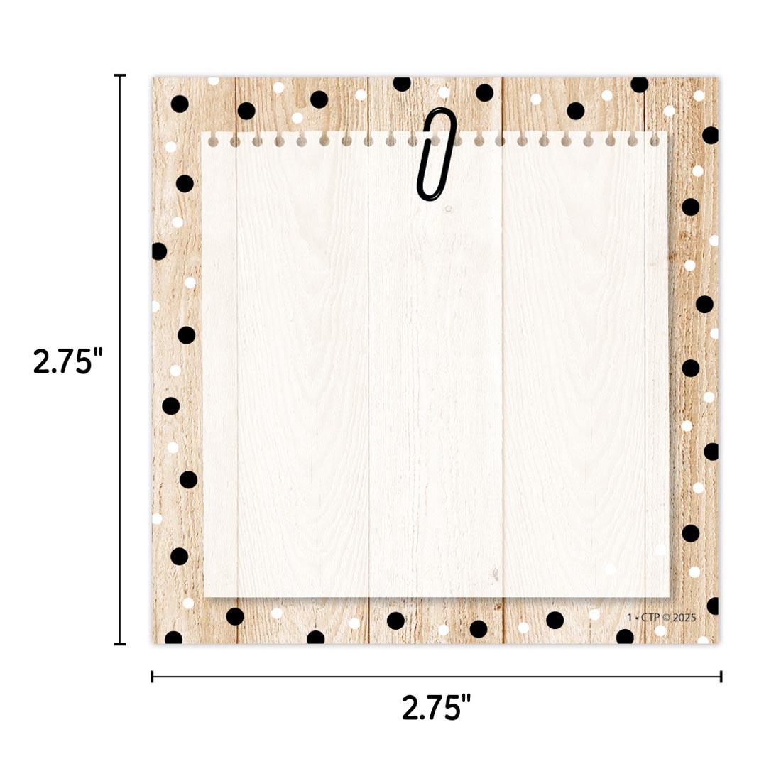 a Polka Dots on Wood 3" Designer Cut-Out from the Core Decor collection by Creative Teaching Press labeled with measurements 2.75" and 2.75"