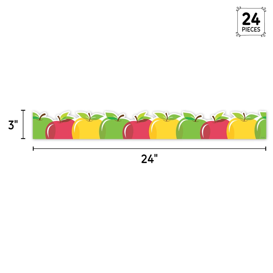 strip of Apples EZ Border from the Apple Time collection by Creative Teaching Press with label 24 Pieces and measurements 3" and 24"
