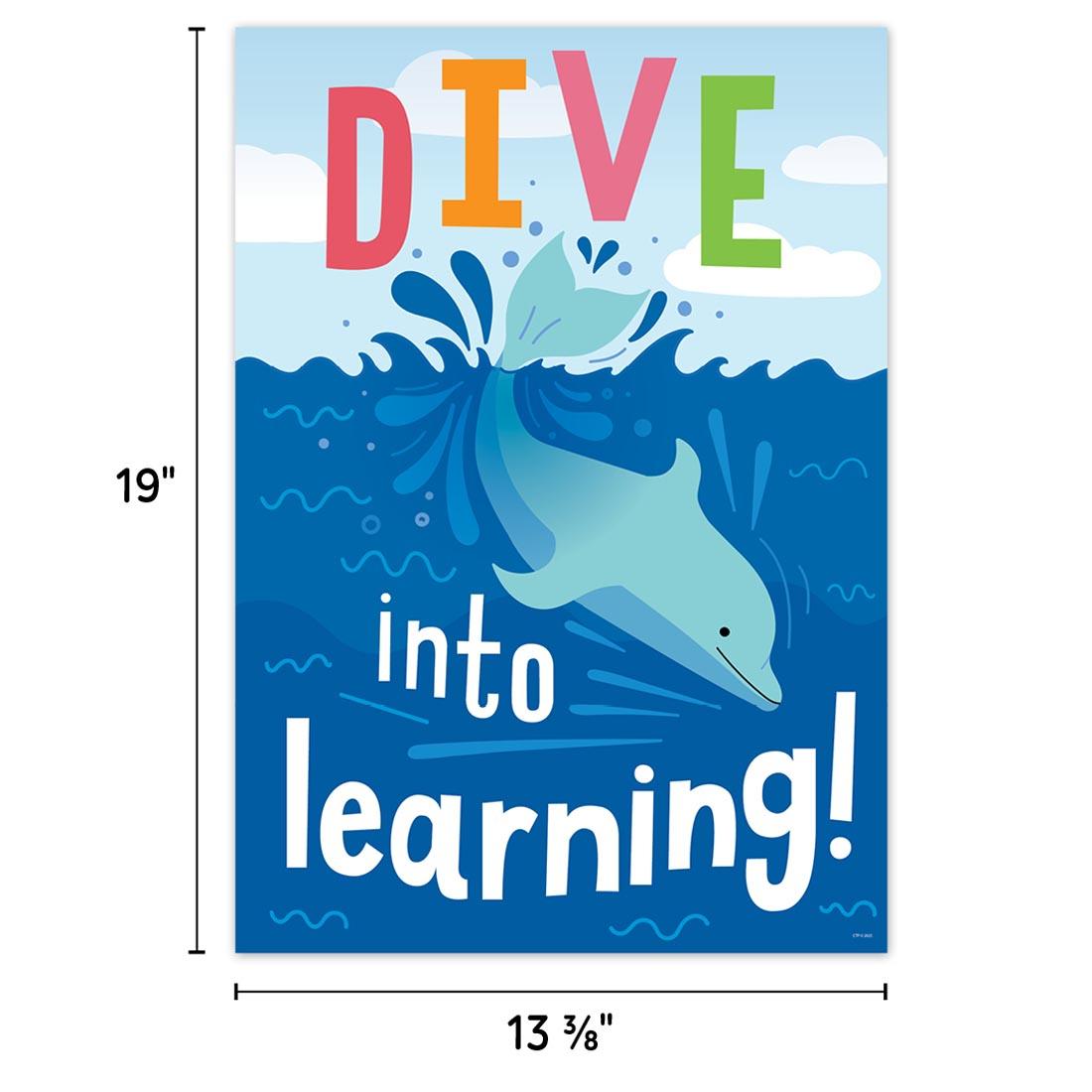 Diving Into Learning poster from the Sea Friends collection by Creative Teaching Press labeled with measurements 19" and 13-3/8"