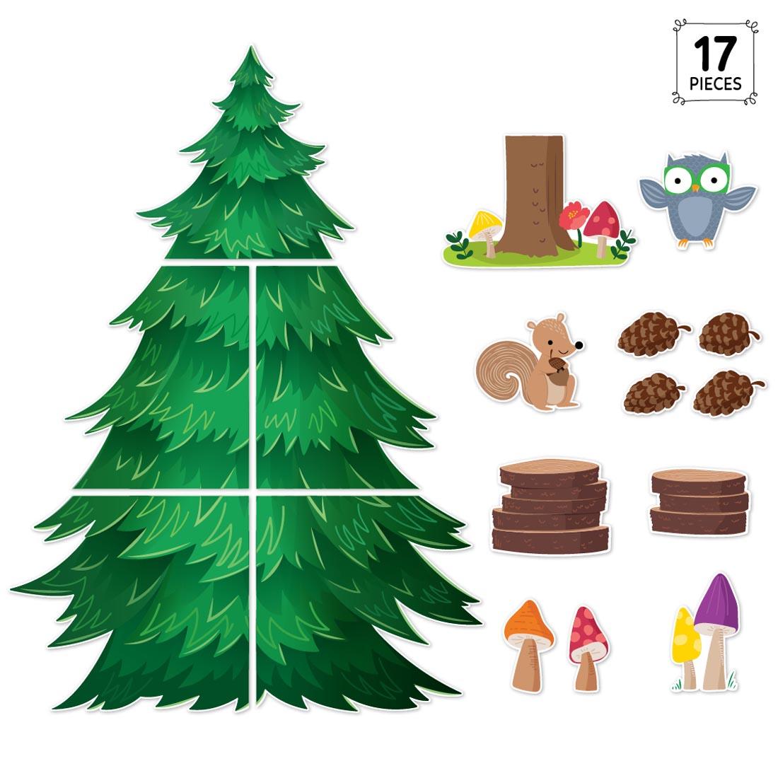Jumbo Pine Tree Bulletin Board Set from the Woodland Friends collection by Creative Teaching Press plus text 17 Pieces