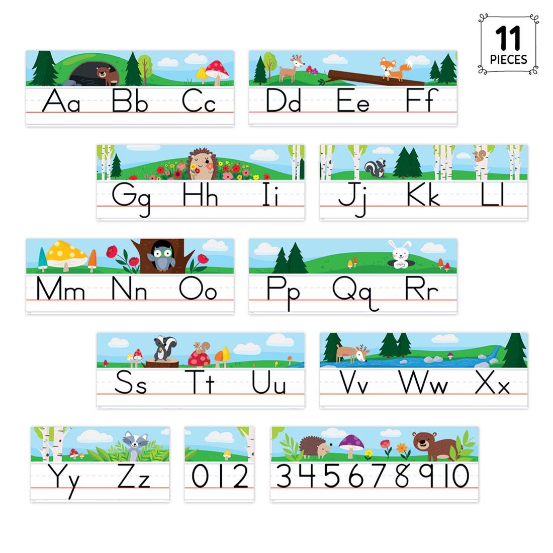 Alphabet Line Bulletin Board Set from the Woodland Friends collection by Creative Teaching Press plus text 11 Pieces