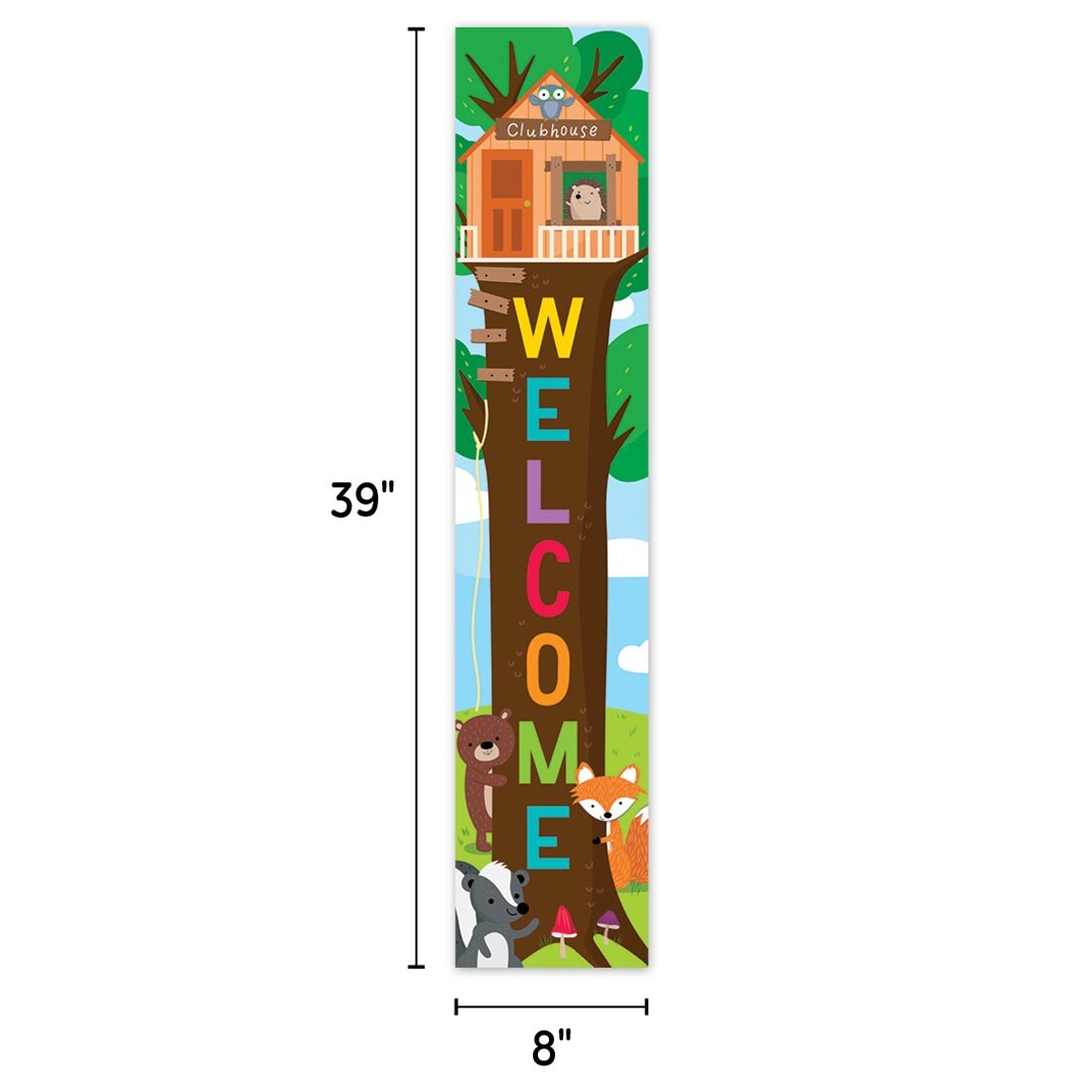 Welcome Banner from the Woodland Friends collection by Creative Teaching Press labeled with measurements 39" and 8"
