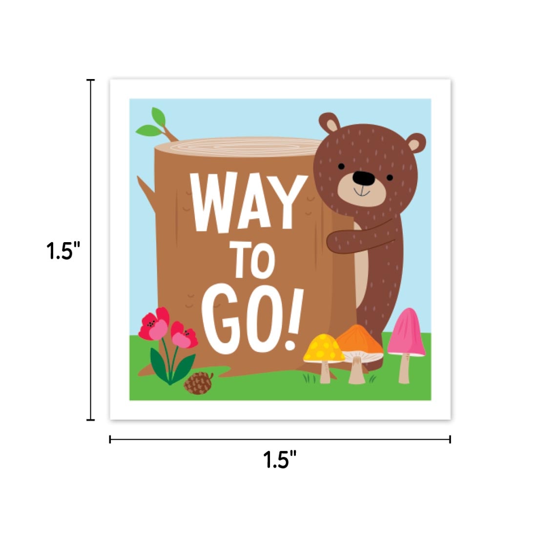 Reward Sticker from the Woodland Friends collection by Creative Teaching Press labeled with measurements 1.5" and 1.5"