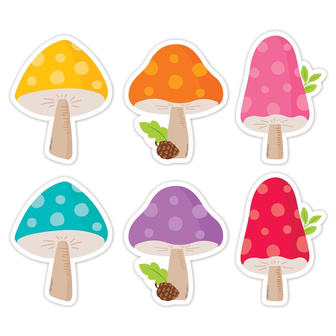 6 Mushrooms 3" Designer Cut-Outs from the Woodland Friends collection by Creative Teaching Press