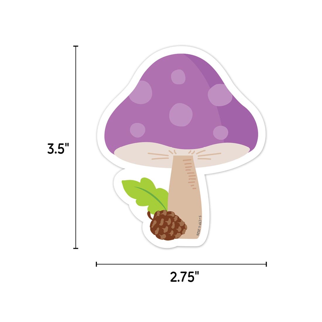 Mushroom Designer Cut-Out from the Woodland Friends collection by Creative Teaching Press labeled with measurements 3.5" and 2.75"