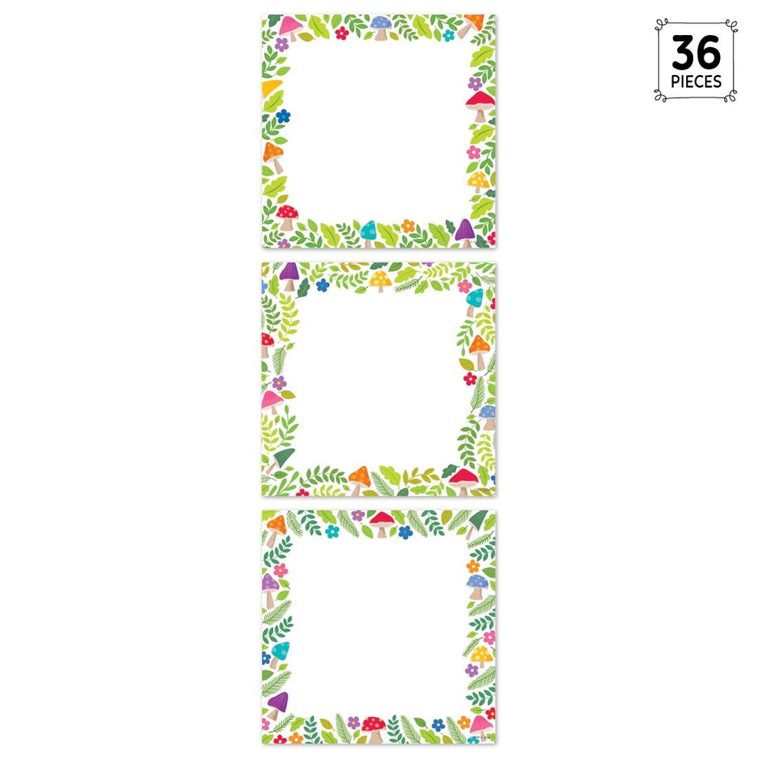 3 Mushroom Medley Cards 6" Designer Cut-Outs from the Woodland Friends collection by Creative Teaching Press plus text 36 Pieces