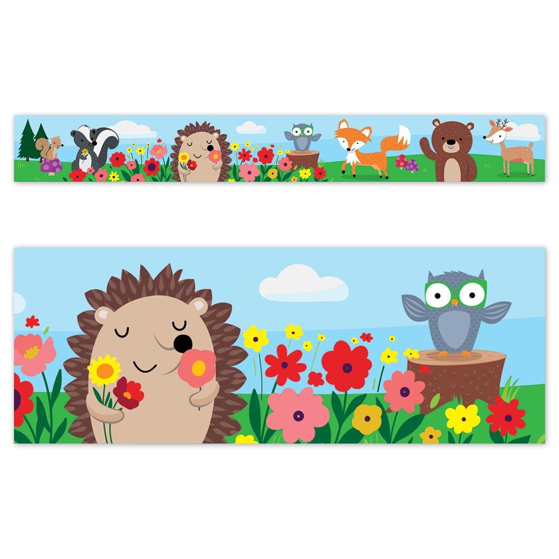 full strip plus a closeup of Flowers EZ Border from the Woodland Friends collection by Creative Teaching Press