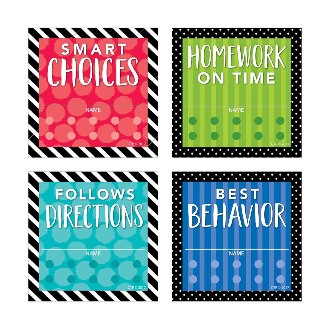 Incentive Punch Cards from the Bold & Bright collection by Creative Teaching Press Include Smart Choices, Homework on Time, Follows Directions and Best Behavior