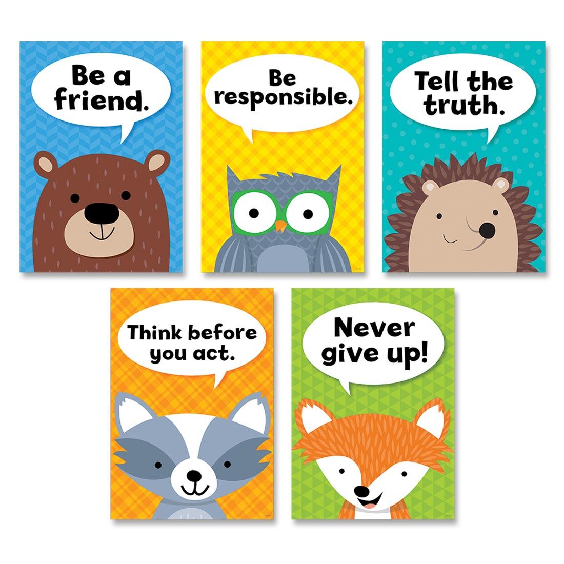 Woodland Friends Character Traits Poster Pack by Creative Teaching Press include Be a Friend, Be Responsible, Tell the Truth, Think Before You Act and Never Gift Up