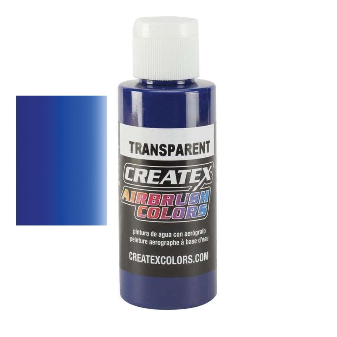 Bottle of Createx Airbrush Color Beside Transparent Brite Blue Color Swatch