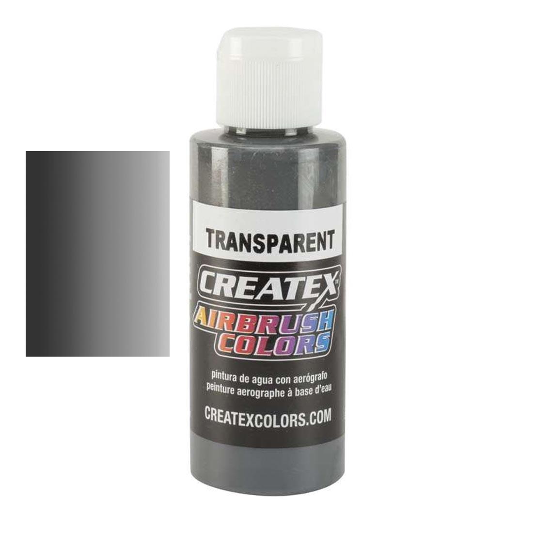 Bottle of Createx Airbrush Color Beside Transparent Medium Gray Color Swatch