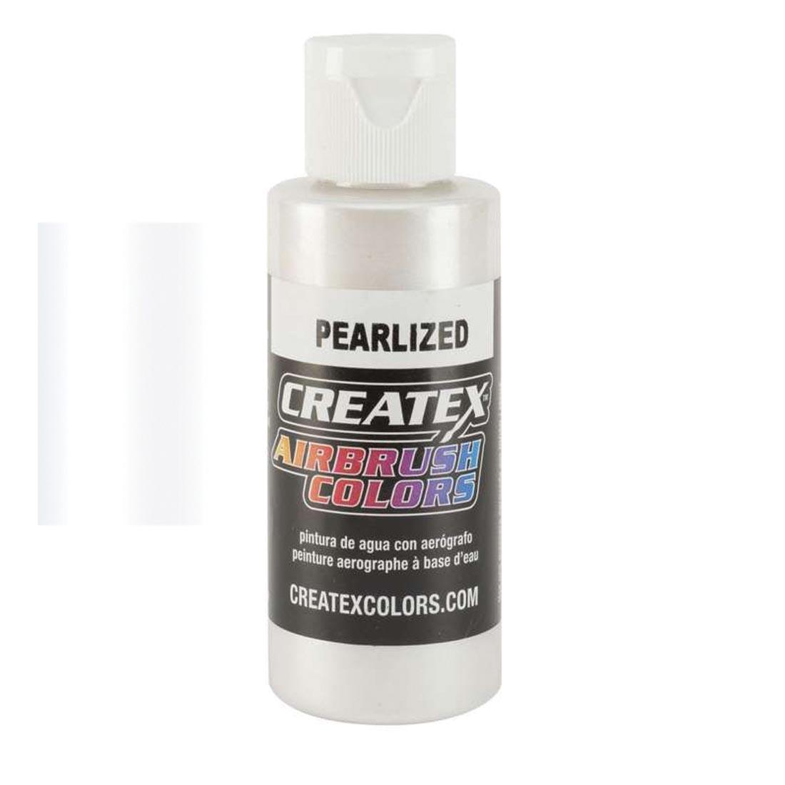 Bottle of Createx Airbrush Color Beside Pearlized White Color Swatch