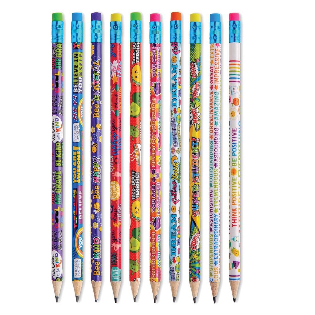 10 pencil designs included in the Reward Pencils 250-Count Classroom Pack