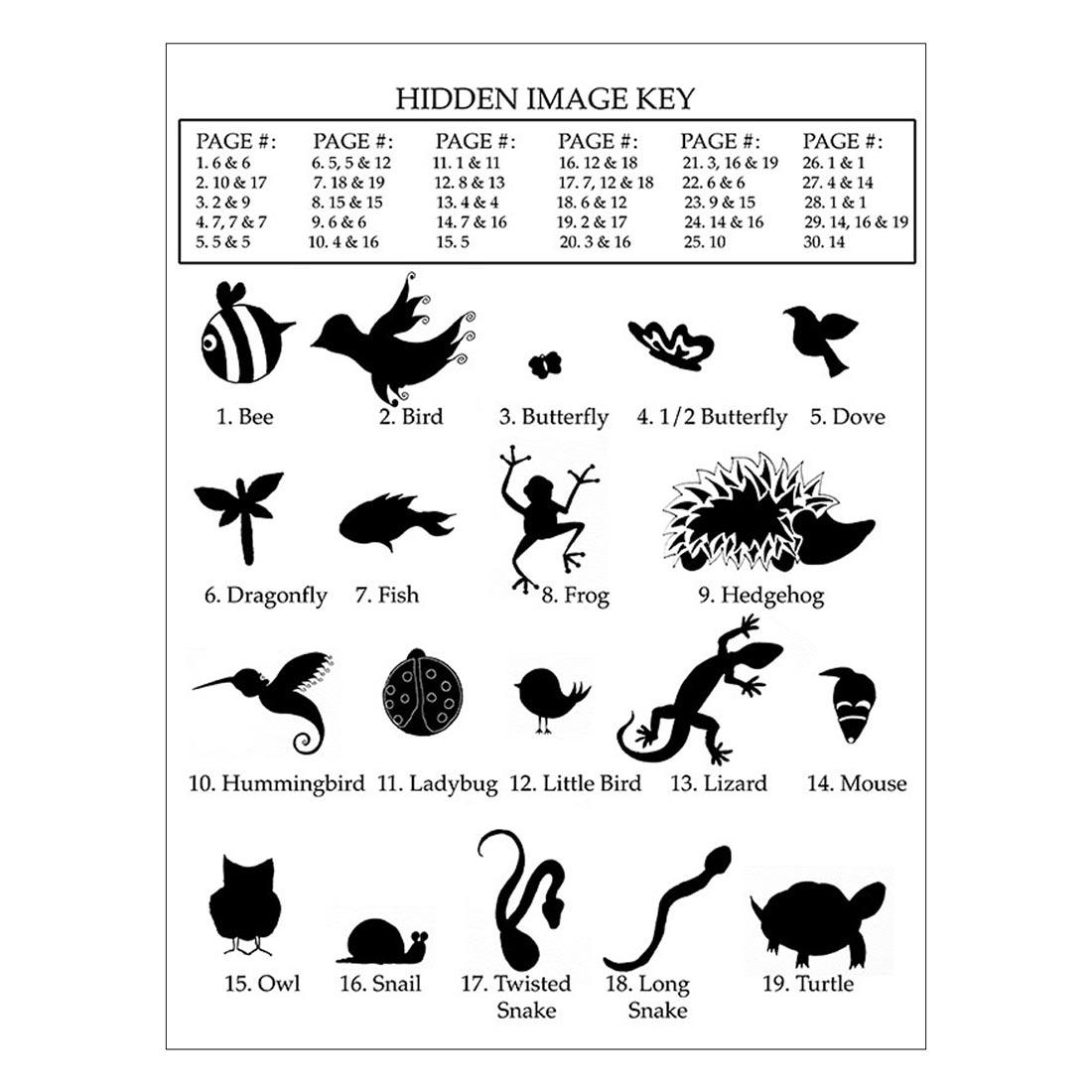 Hidden Image Key page from Into The Woods: A Creative Haven Coloring Book With A Hidden Twist by Dover