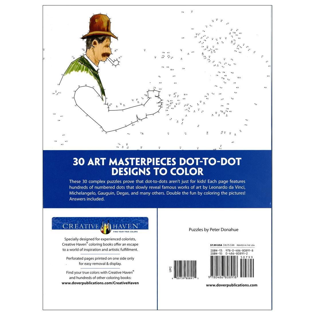 back cover of Dover Creative Haven Art Masterpieces Dot-To-Dot