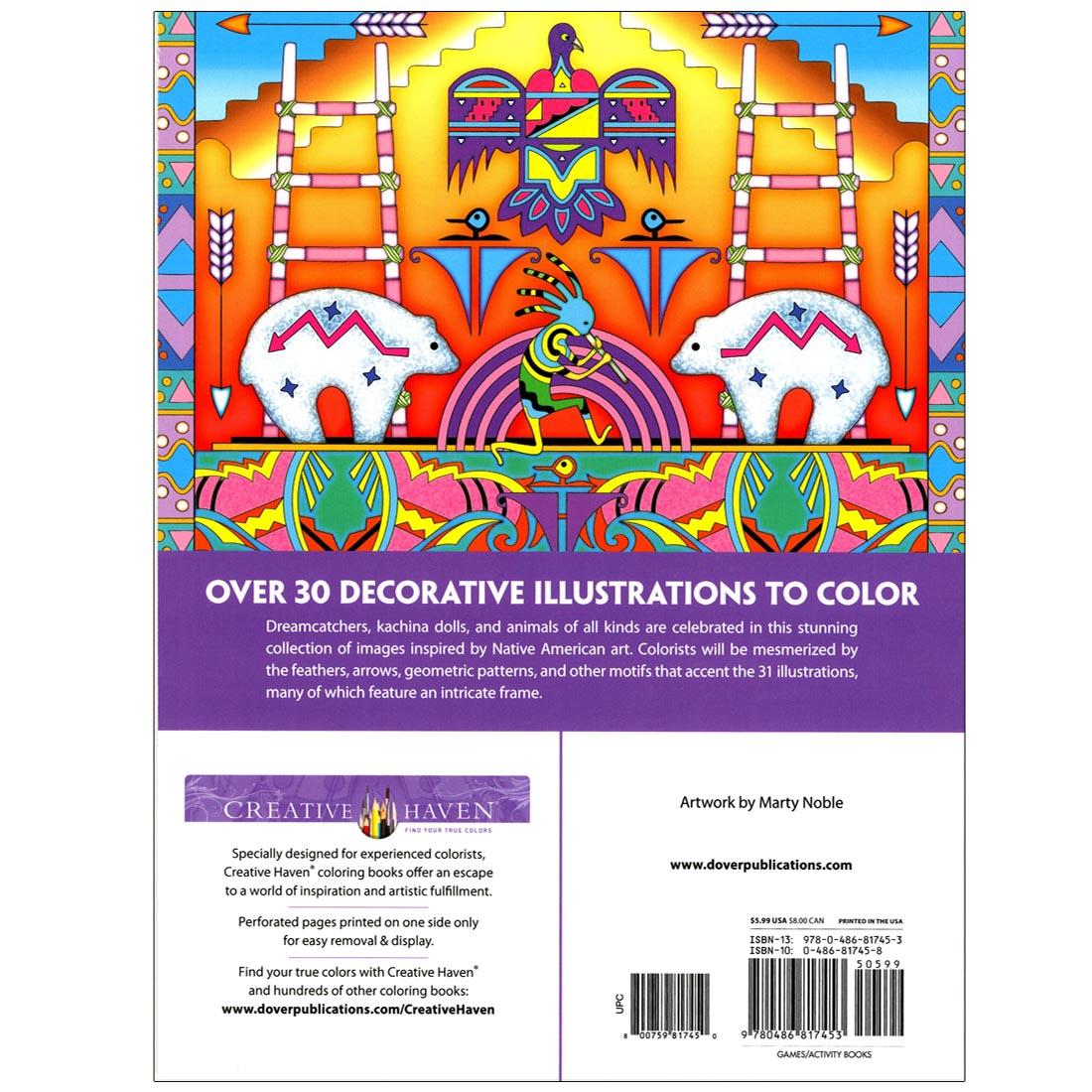 back cover of Dover Creative Haven Native American Designs Coloring Book