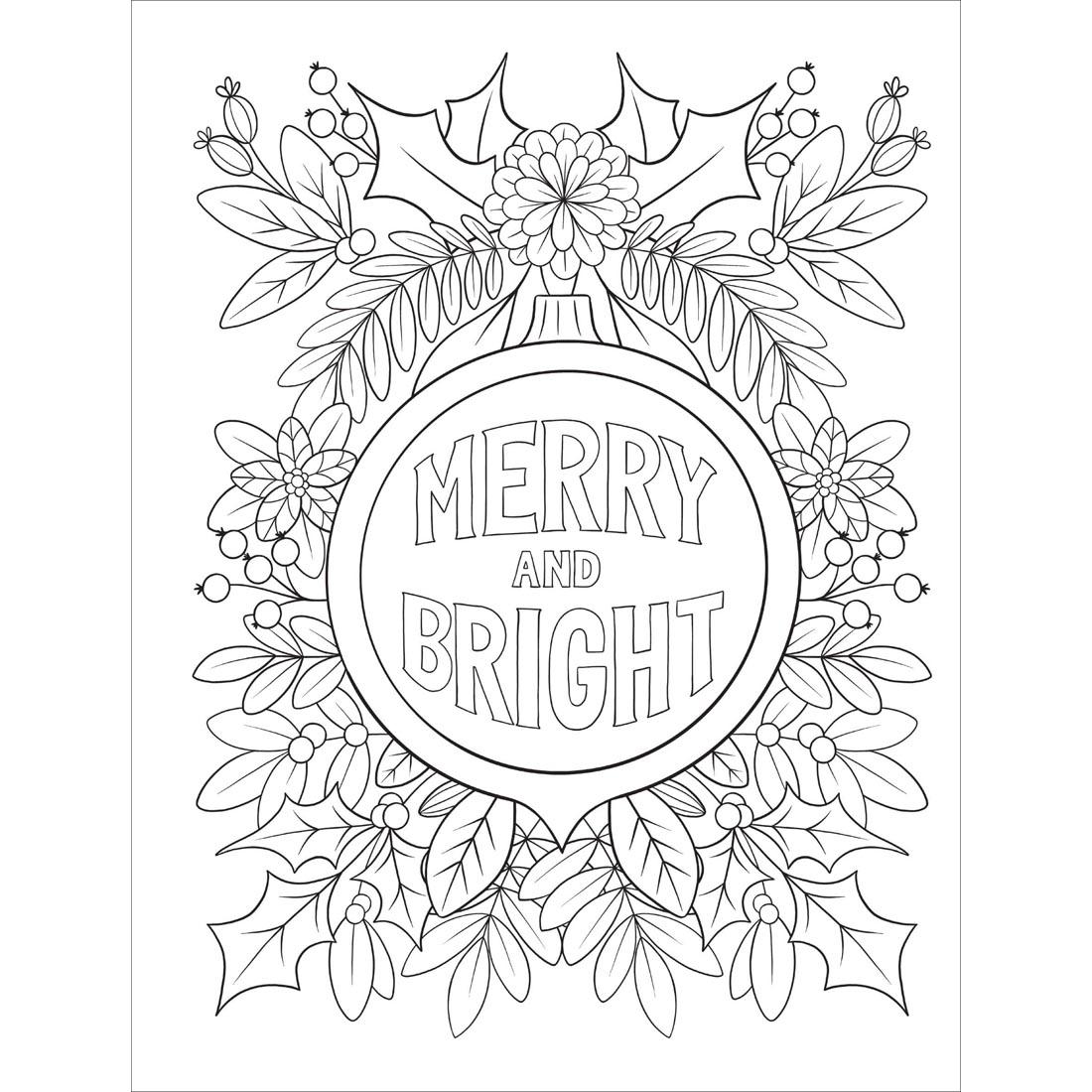 Sample page from Dover Creative Haven Christmas Cheer Coloring Book says Merry and Bright