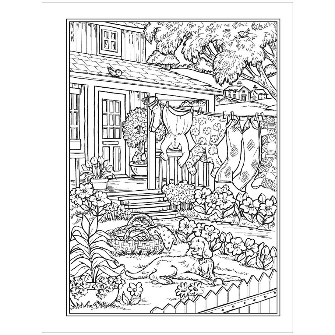 page from Small-Town Charm Creative Haven Coloring Book by Dover