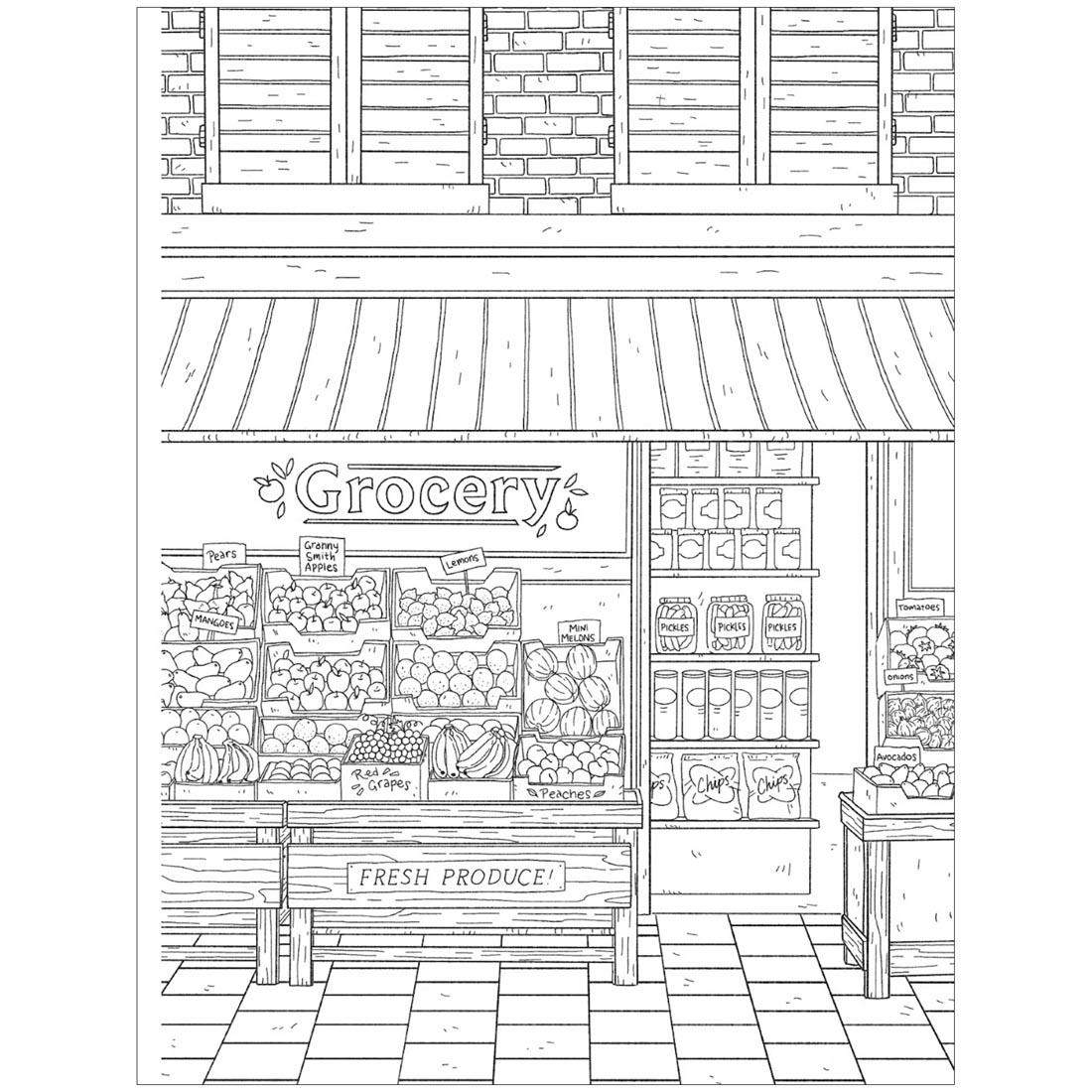 page from Storefronts Creative Haven Coloring Book by Dover
