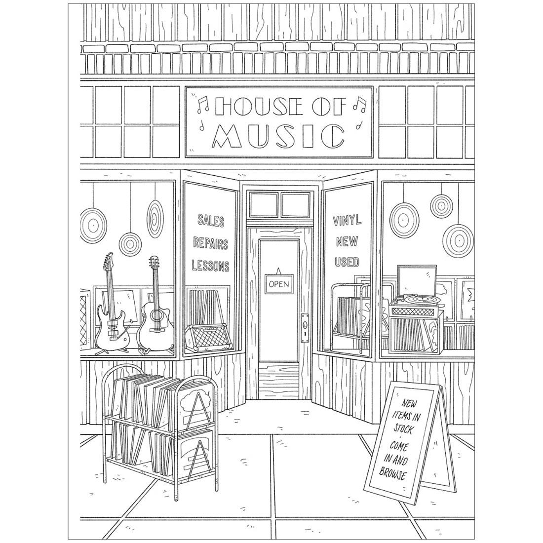 page from Storefronts Creative Haven Coloring Book by Dover