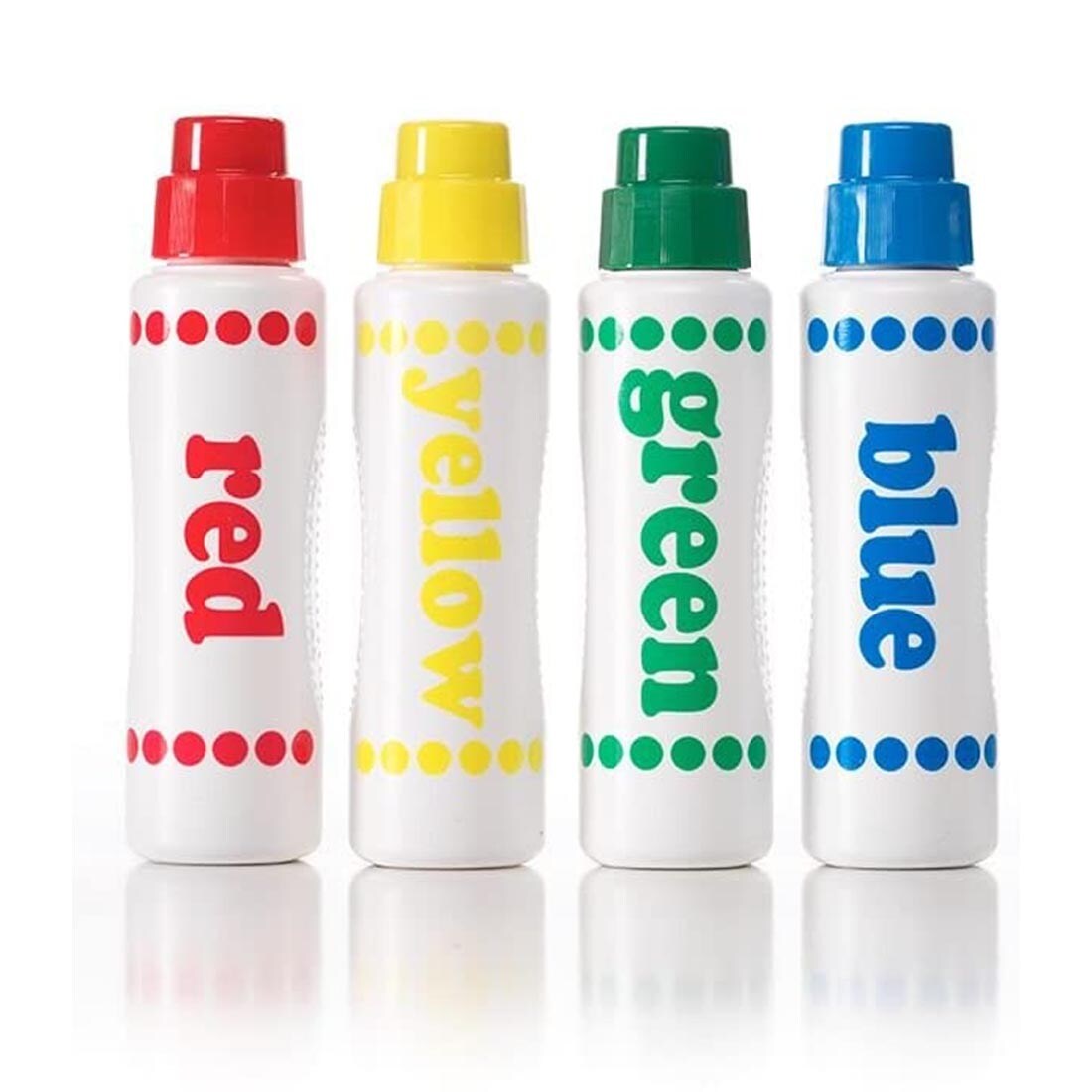 Do-A-Dot Art! Markers Rainbow 4-Color Set with sponge tip applicator, showing red, yellow, green and blue