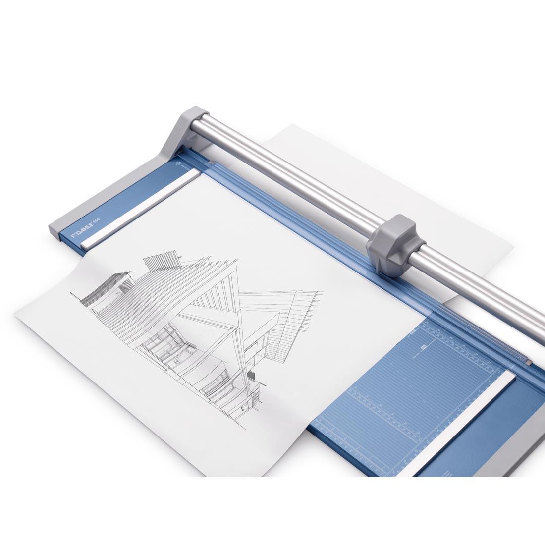 DAHLE Professional Rotary Trimmer with a sheet of paper inserted