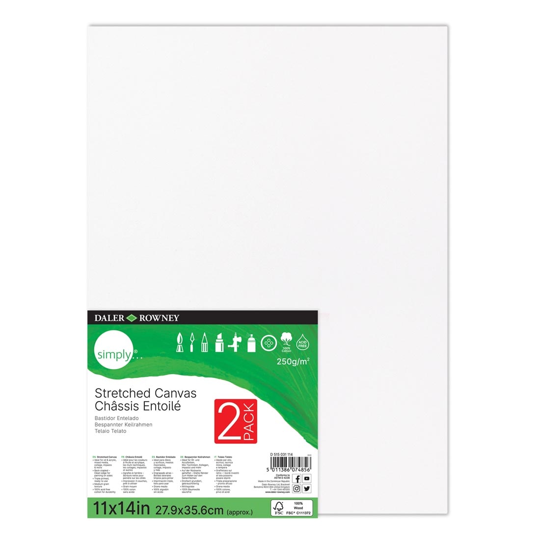Daler-Rowney Simply 11x14" Stretched Canvas 2-Pack