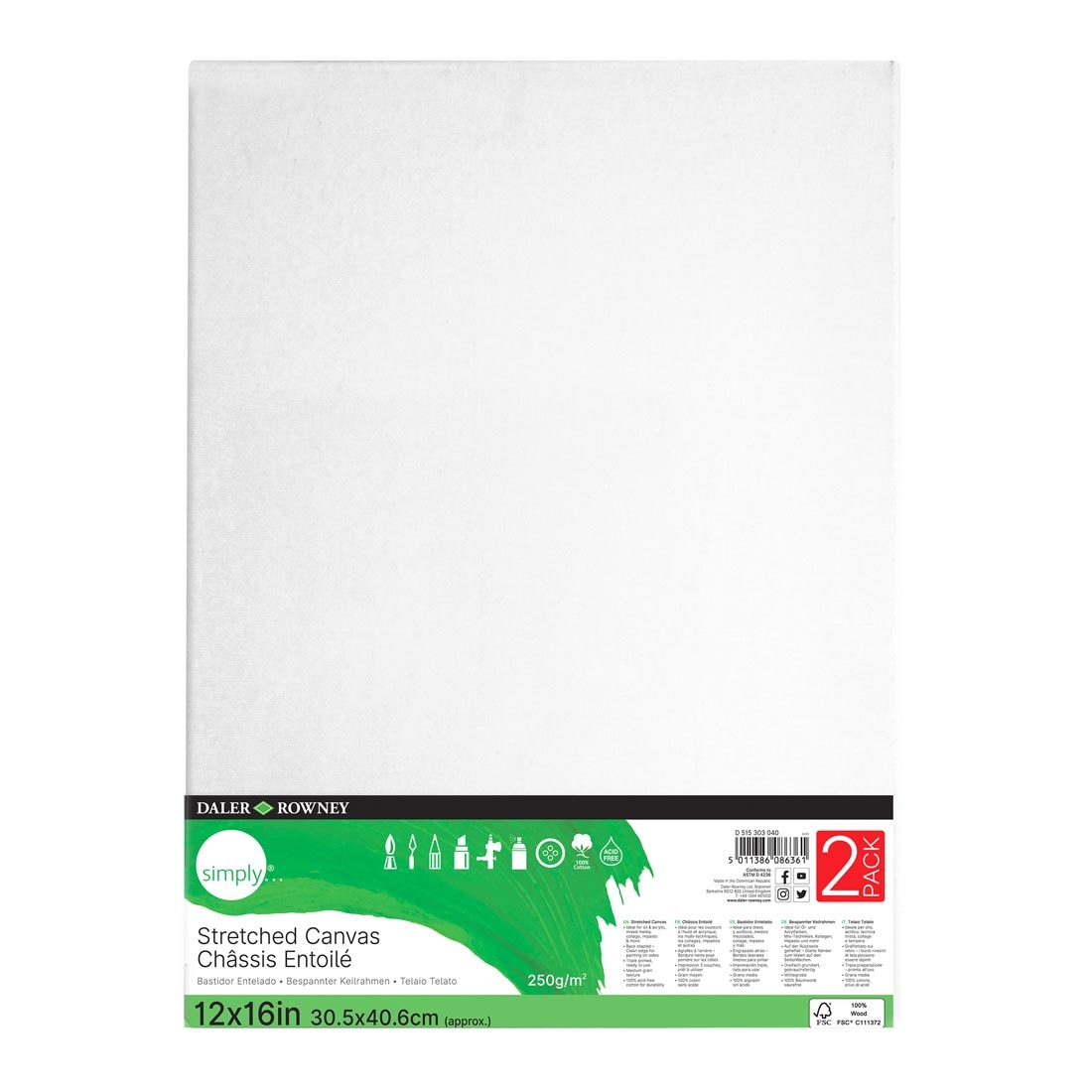 Daler-Rowney Simply 12x16" Stretched Canvas 2-Pack