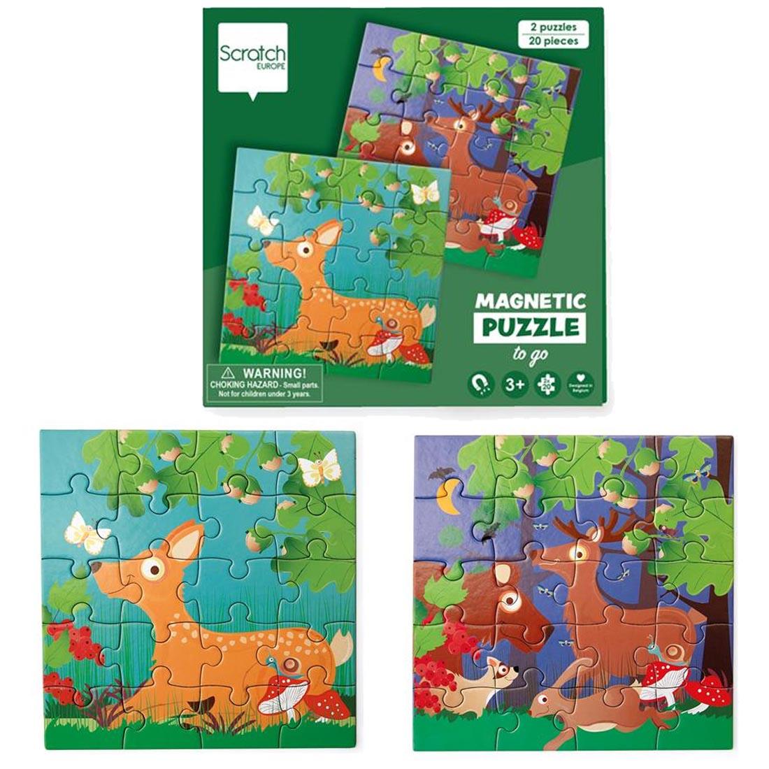 package for Forest Life Magnetic Puzzles To Go plus the 2 completed puzzles