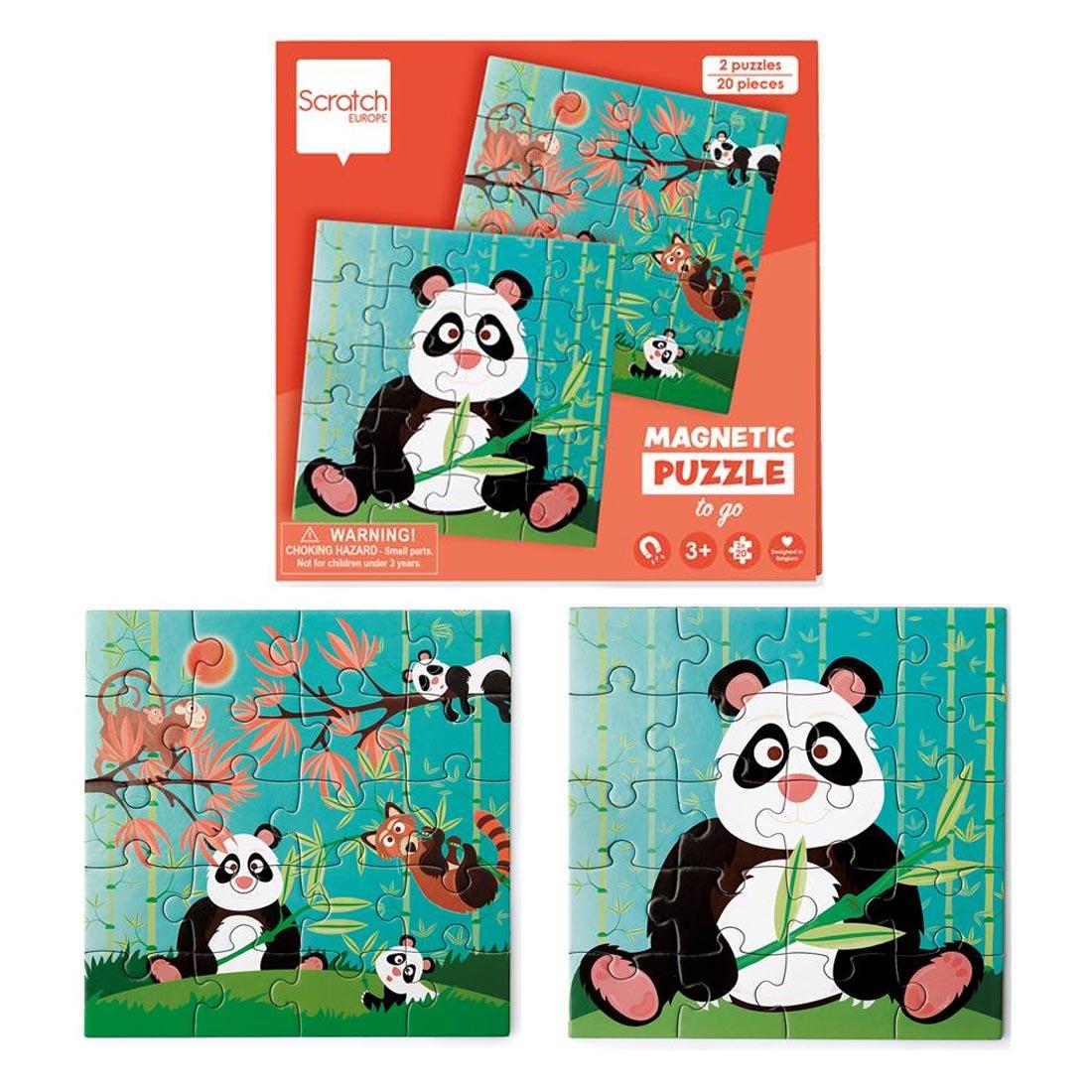 package for Panda Magnetic Puzzles To Go plus the 2 completed puzzles