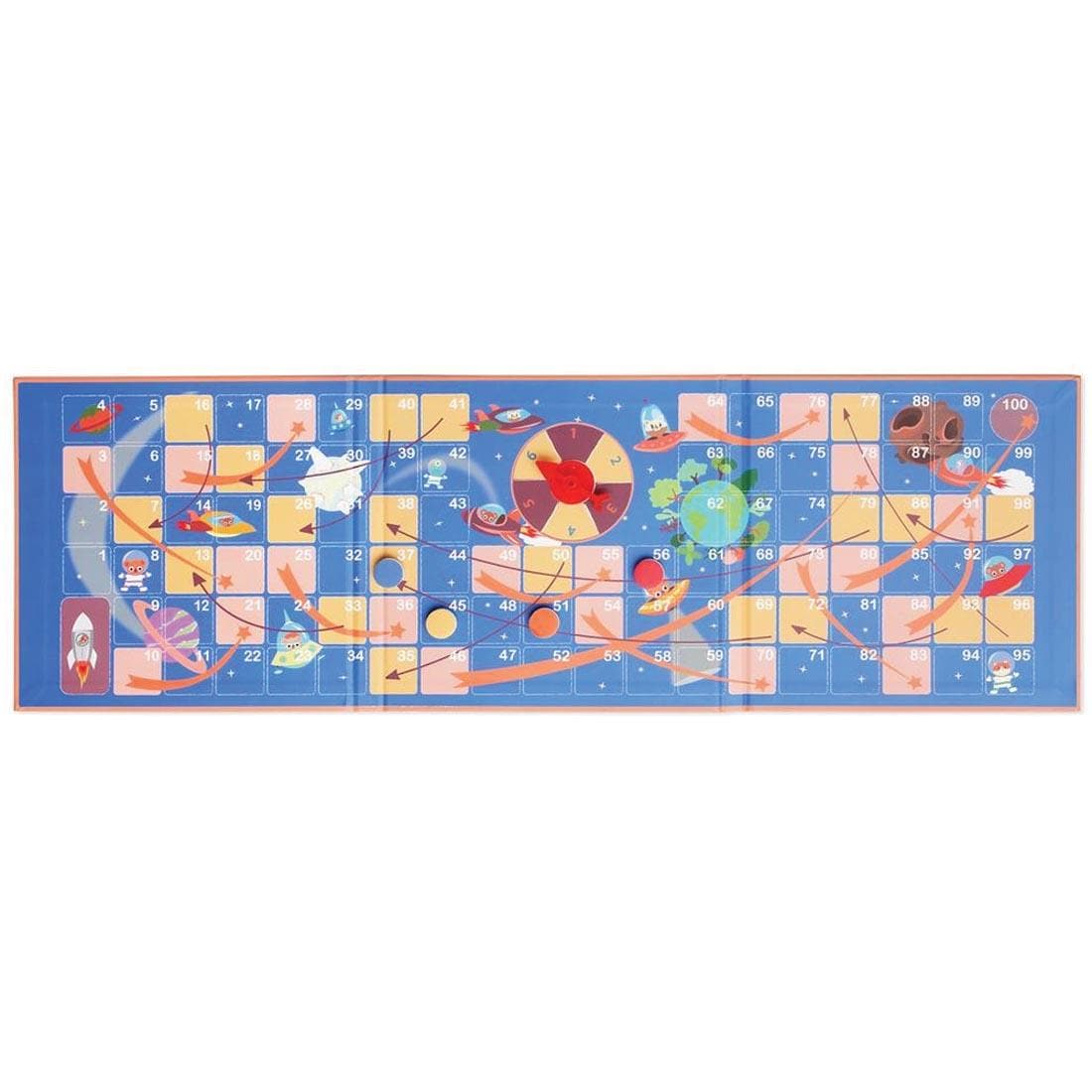 unfolded gameboard from Magnetic Snakes & Ladders Space Game
