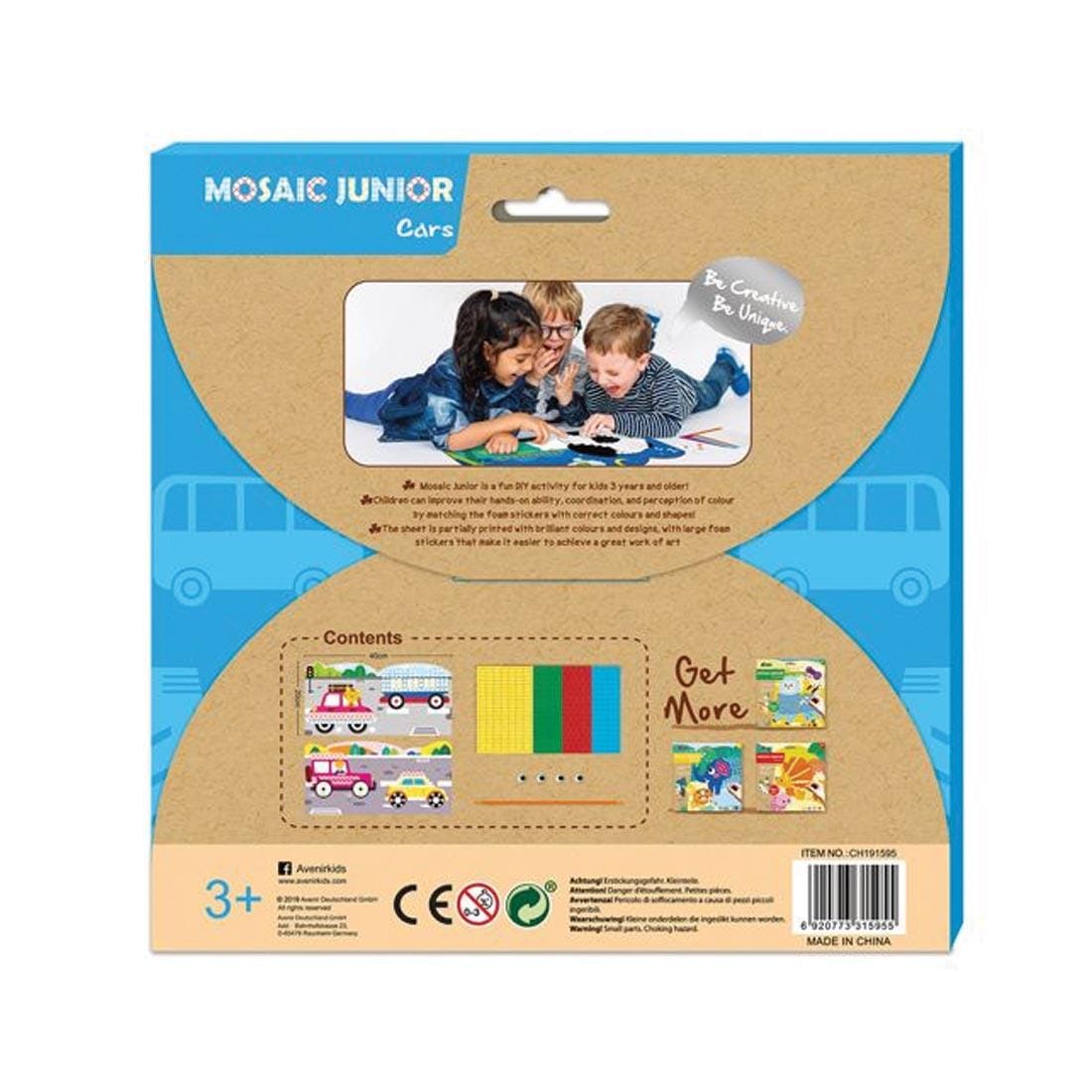 Back of Package of Mosaic Junior Cars by Avenir