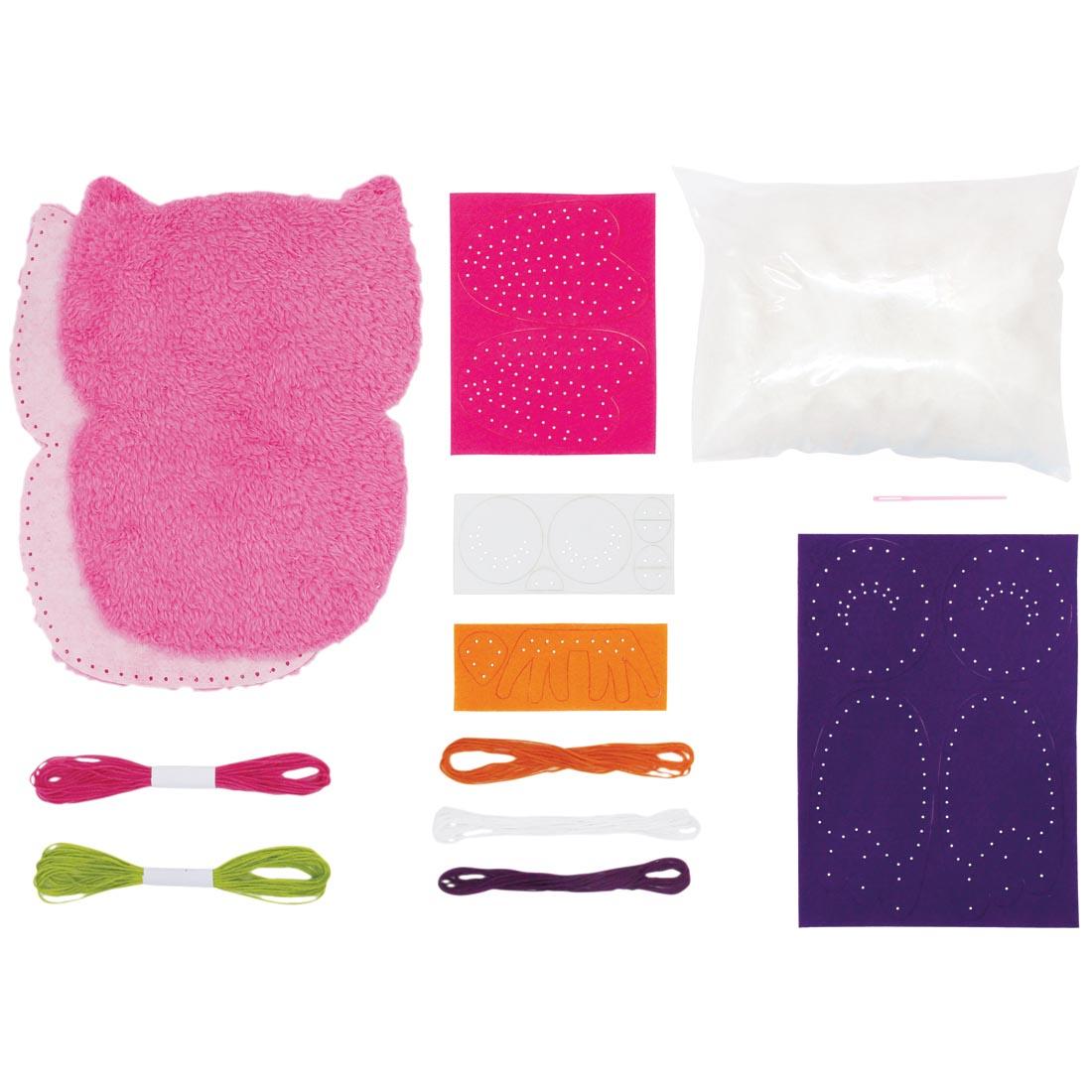 Contents of the Sewing My First Doll Owl Kit by Avenir