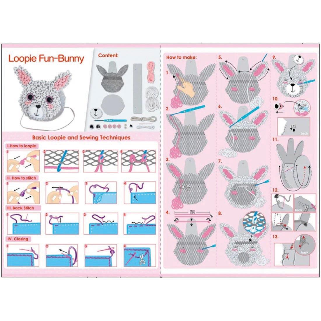 step-by-step directions for Bunny Loopie Fun My First Plush Bag By Avenir