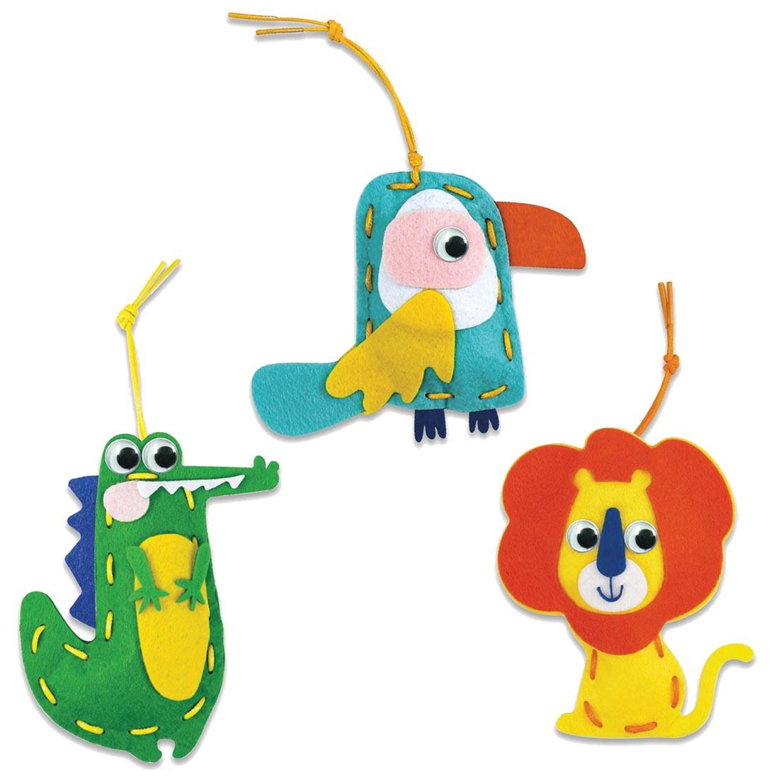 3 finished examples made with Animal Friends My First Charm Lacing By Avenir