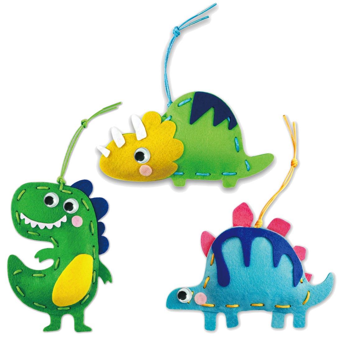 3 finished examples made with Dino Friends My First Charm Lacing By Avenir
