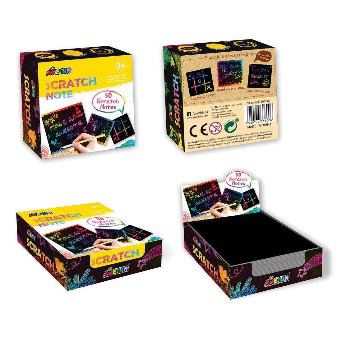 Front, Back, Open and Closed Packages of Scratch Note Paper by Avenir