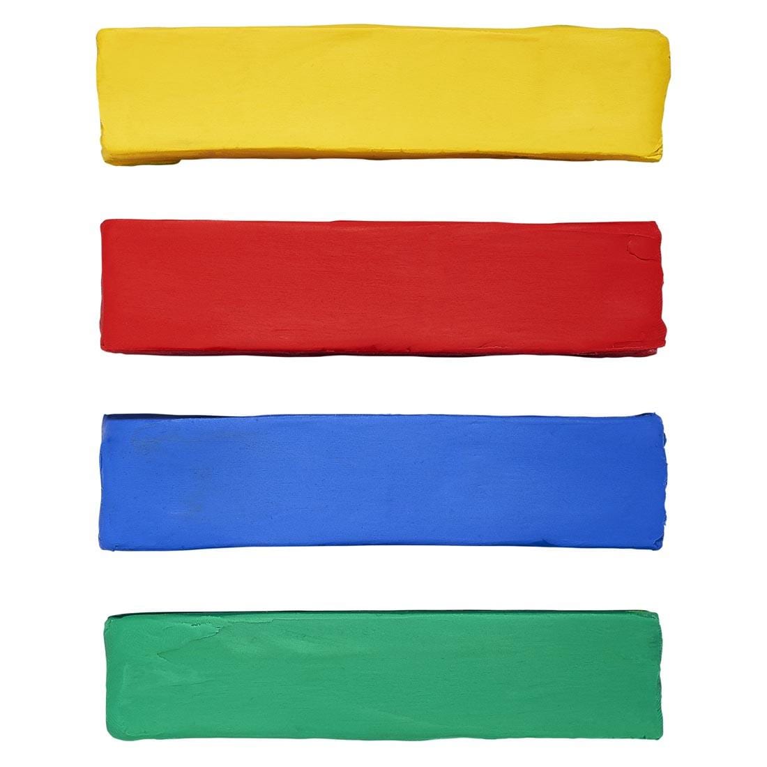 4 sticks of Prang Primary Assortment Modeling Clay, one each of yellow, red, blue and green